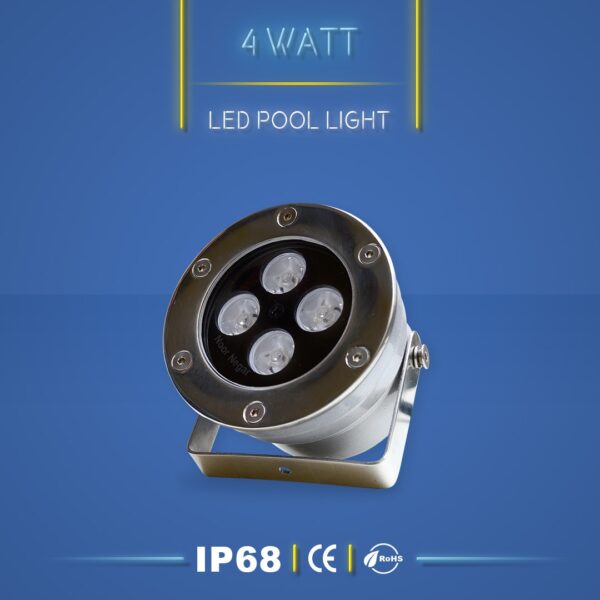 چراغ آبنما 4 وات یا چراغ استخری 4 وات تولید شده توسط شرکت نورنگار اسپادانا. این چراغ دارای استاندارد ضد آب IP68 است.